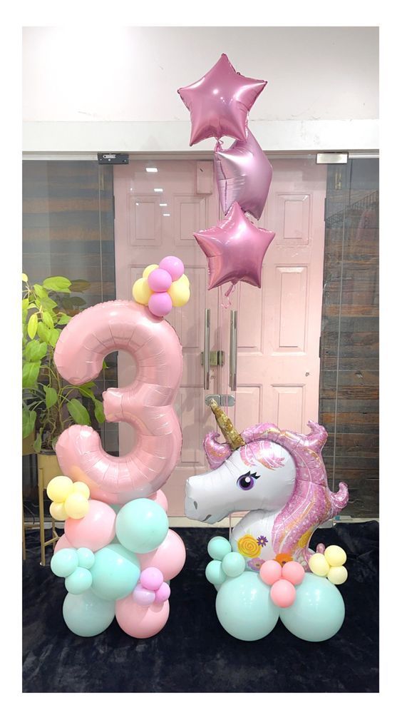 decoracion de unicornio con globos