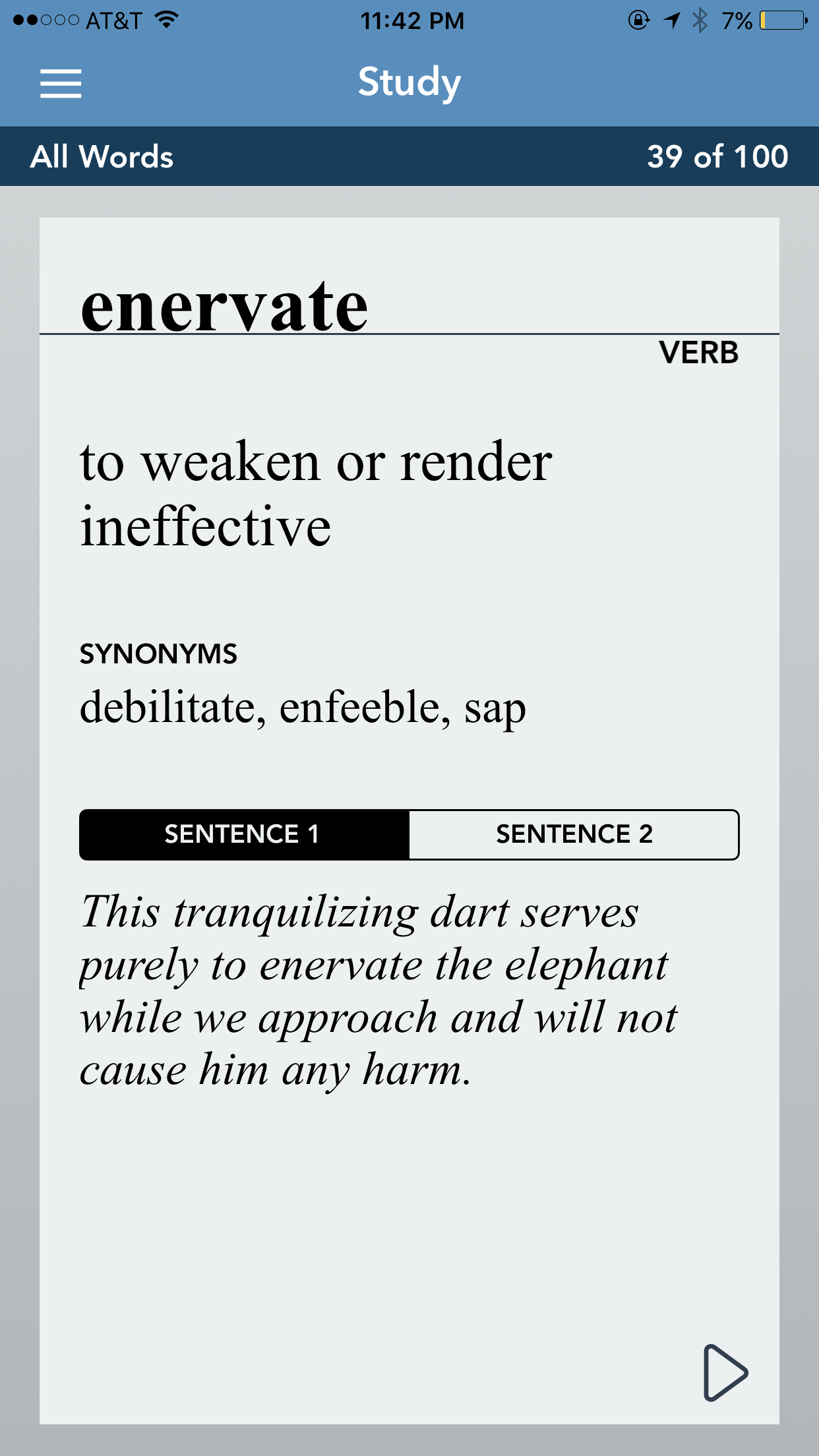 enervate in sentence