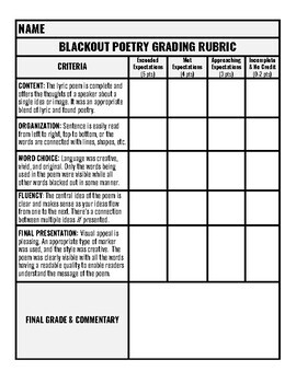 blackout poetry rubric