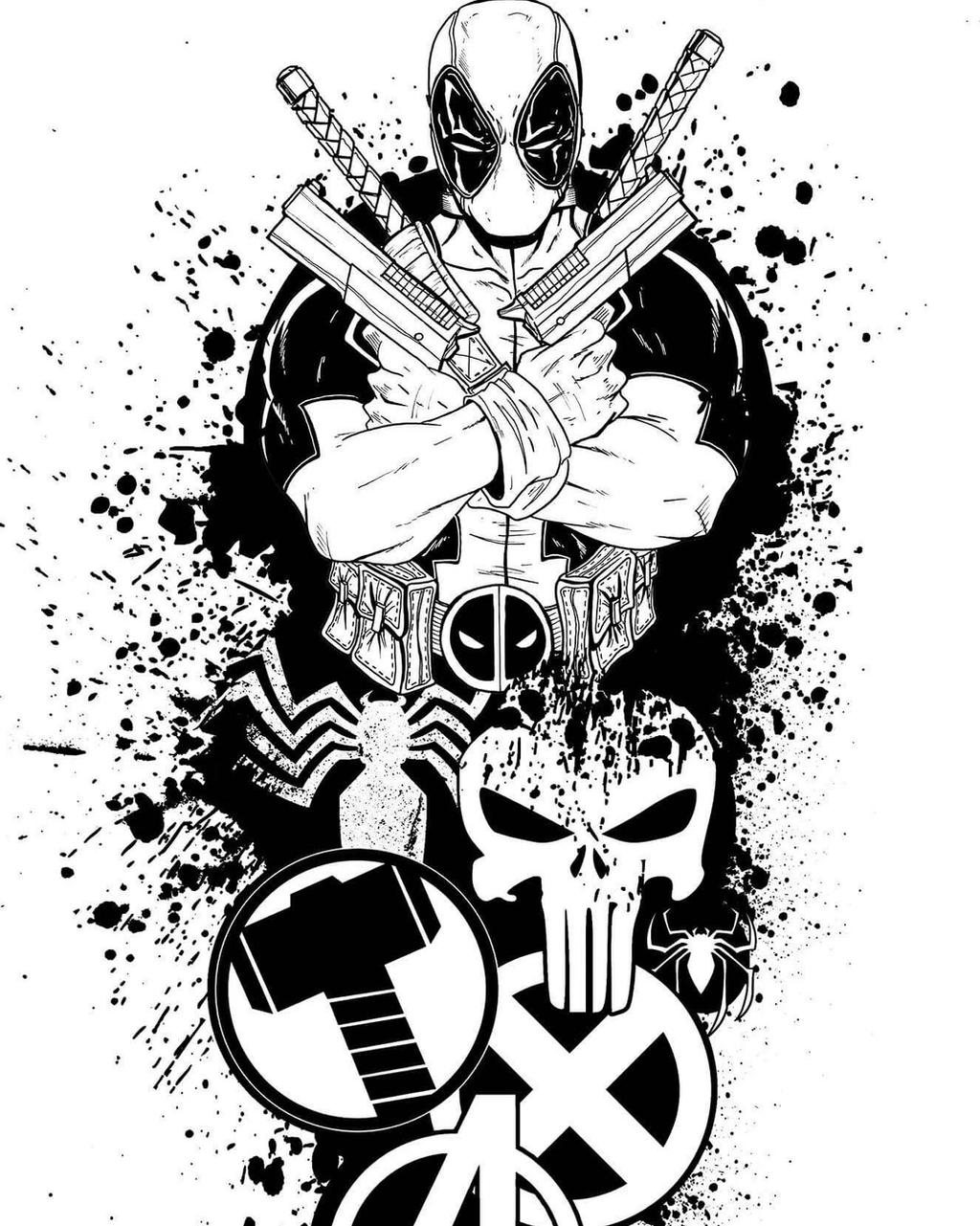 deadpool tattoo black and white