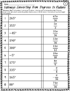 degrees to radians worksheet