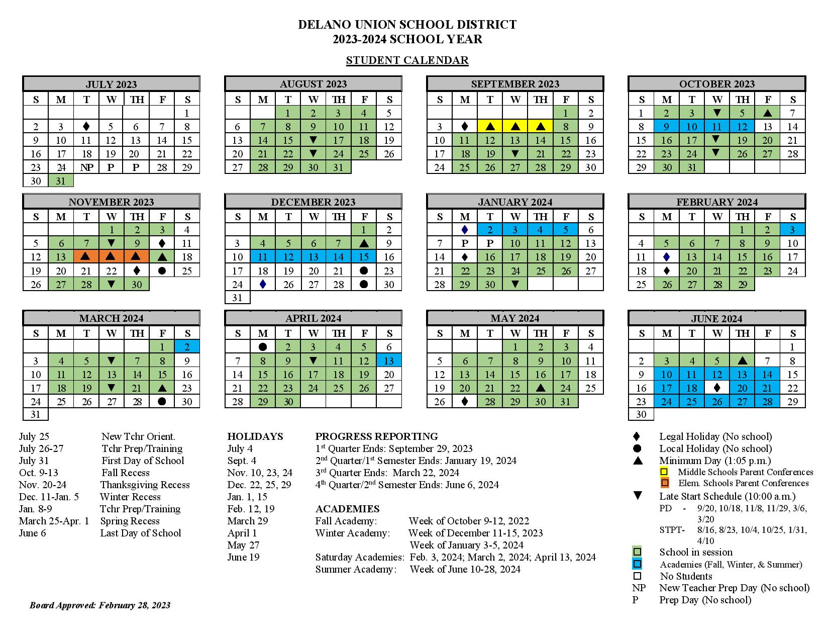 delano union school district calendar 2023-24