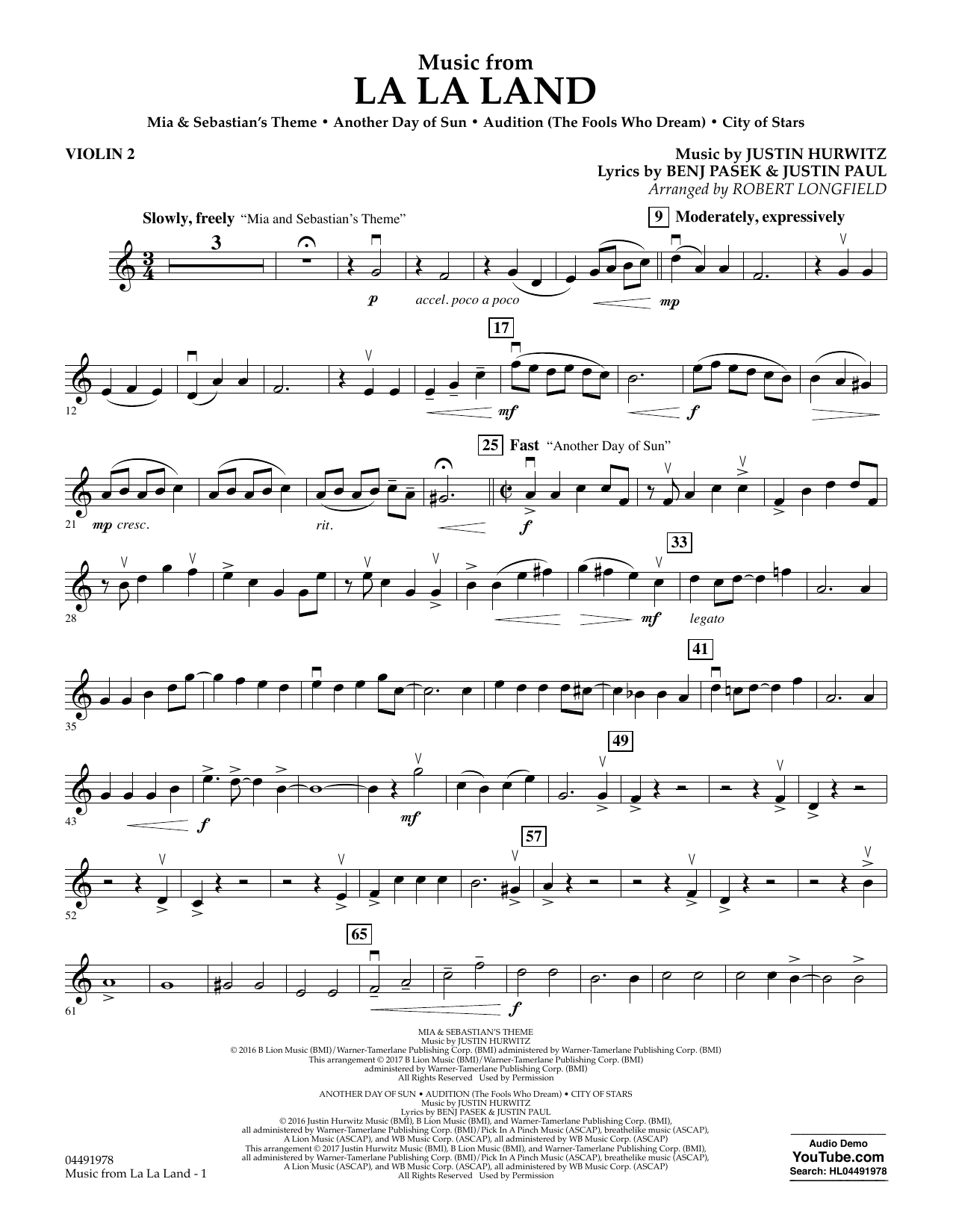 la la land violin sheet