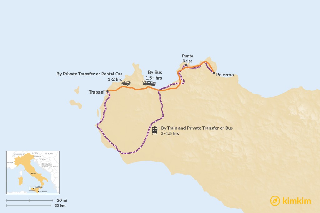 distancia entre trapani y palermo