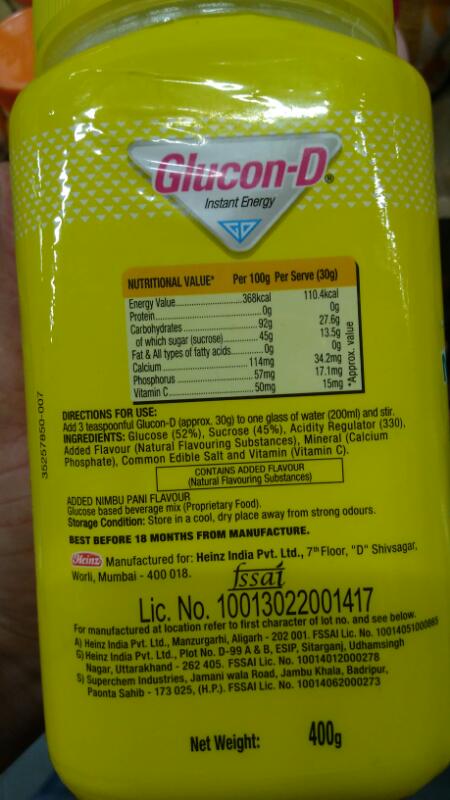 does glucon d contain sugar