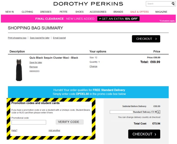 dorothy perkins free delivery promo code