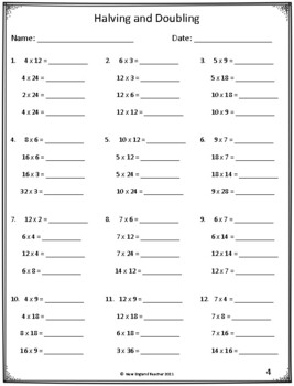 doubling and halving worksheets