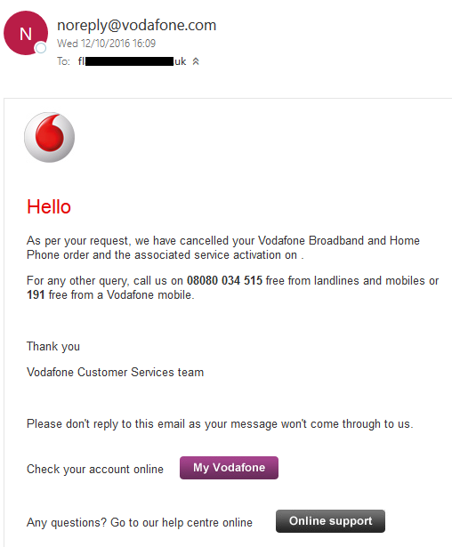 cancellation of vodafone contract