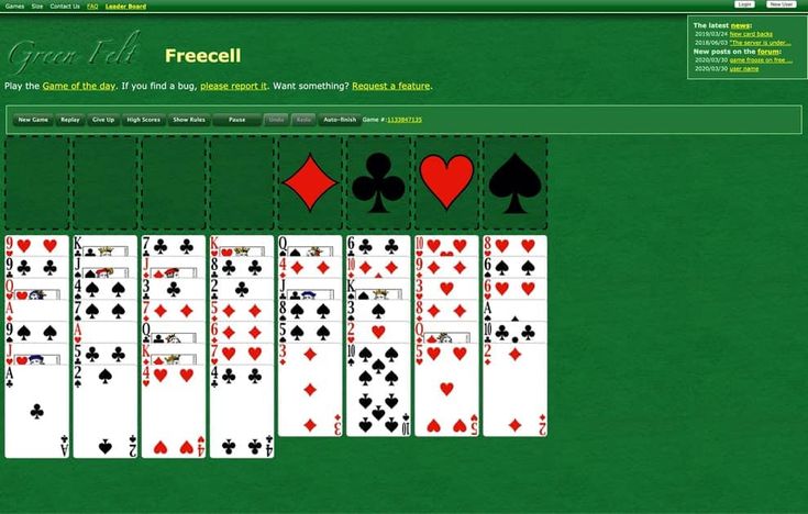 freecell card game green felt