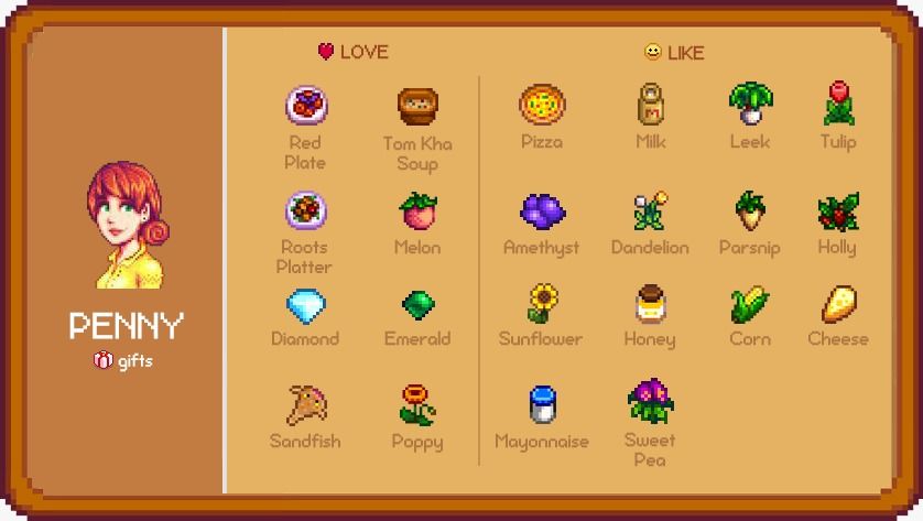 pennys favorite gifts stardew