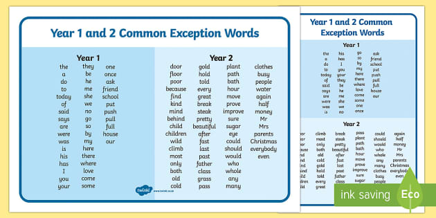 year 2 common exception words list