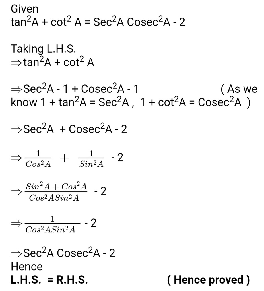 tan2a cot2a 2 sec2a cosec2a