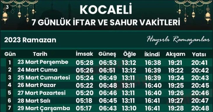 kocaeli yatsı ezan saati