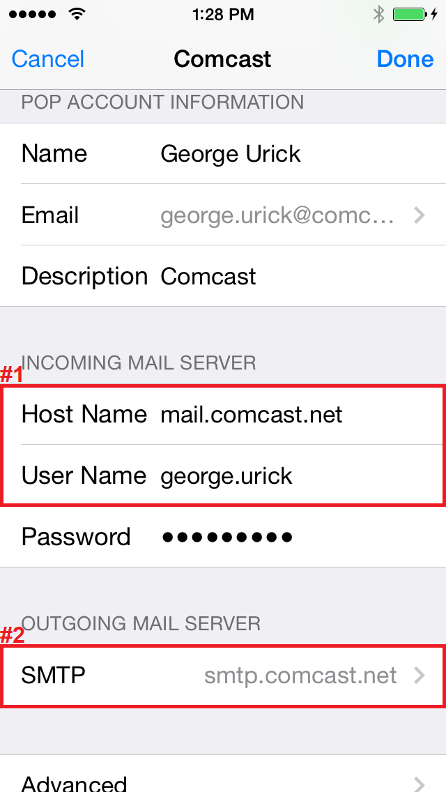 comcast imap settings iphone