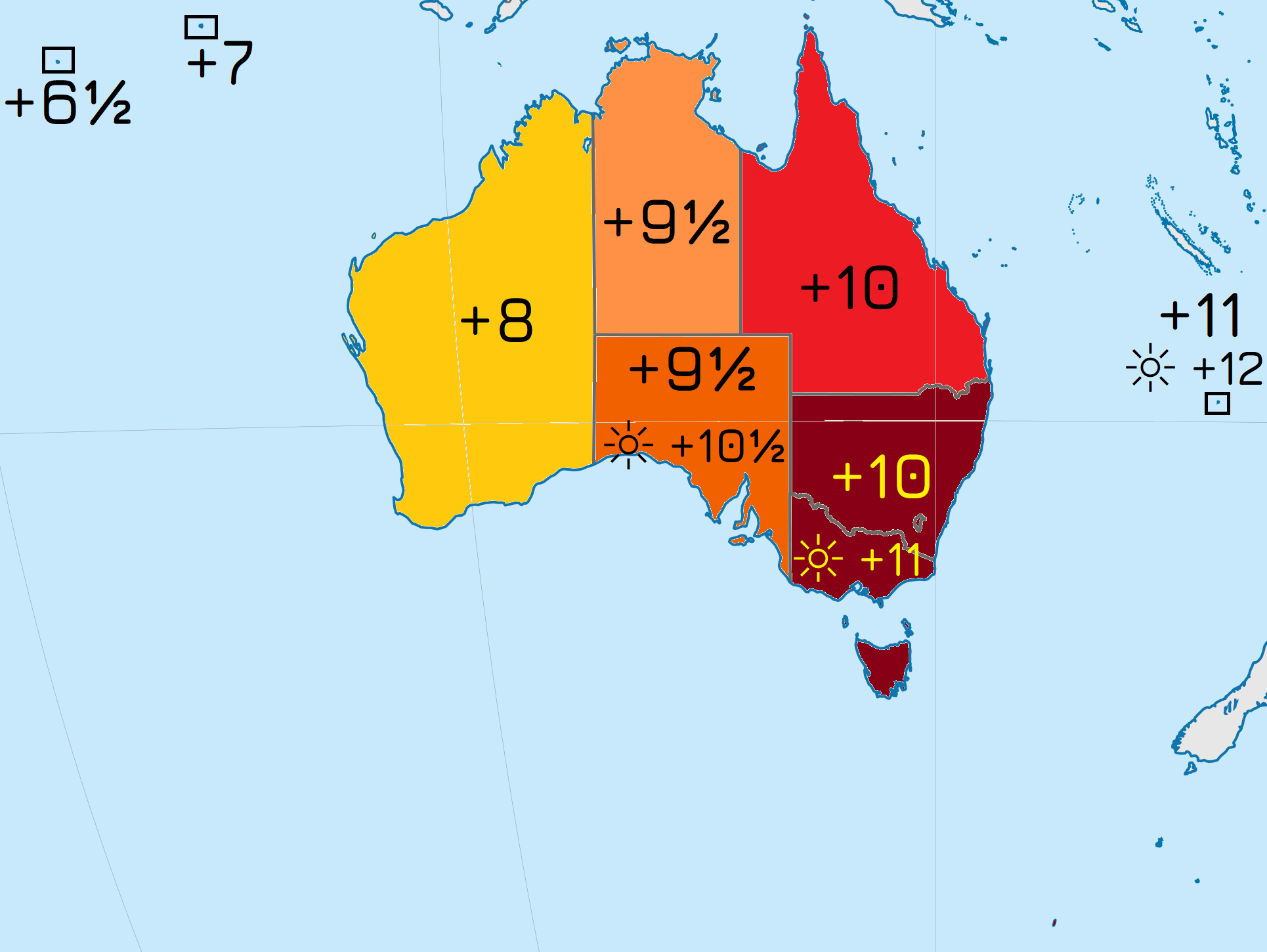 what time is noon in australia