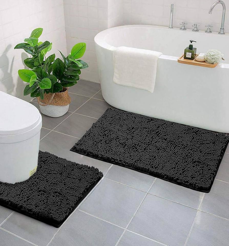 black bath rug set