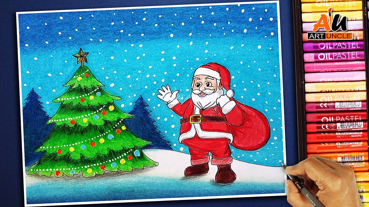 santa claus christmas tree drawing