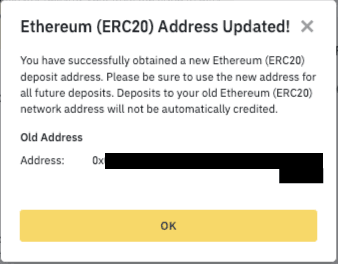 binance deposit address expiring