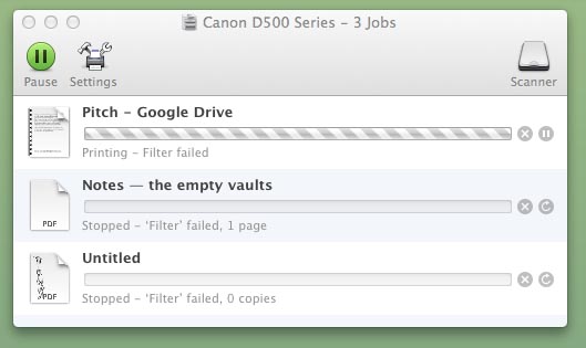 filter failed canon printer
