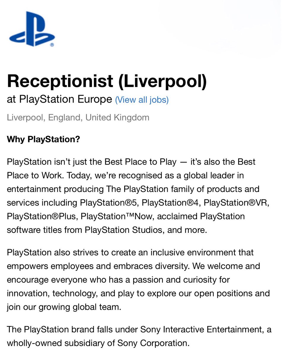 playstation jobs liverpool