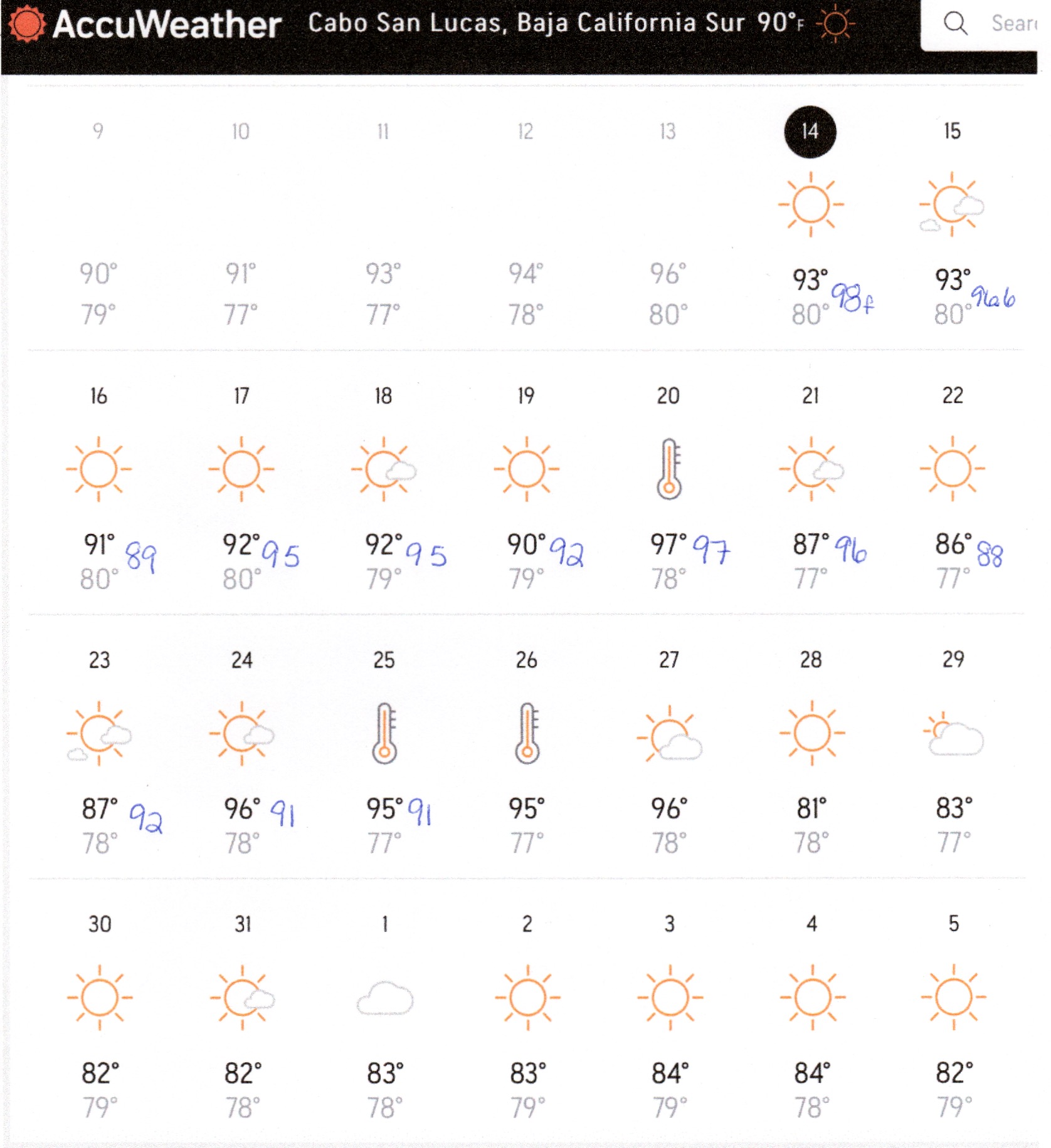 cabo san lucas 14 day weather forecast