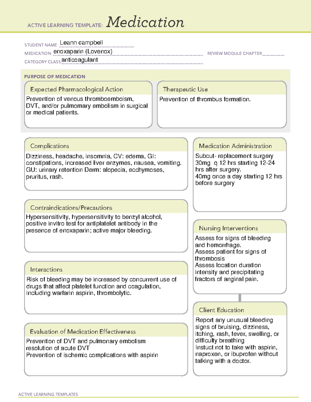 enoxaparin medication template