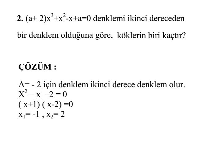 10 sınıf 2 dereceden denklemler çözümlü sorular 50 adet