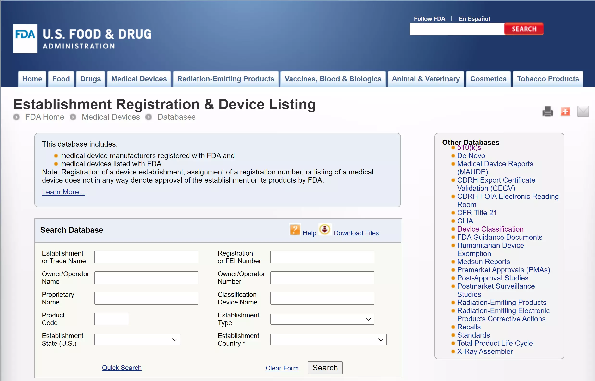 fda establishment database