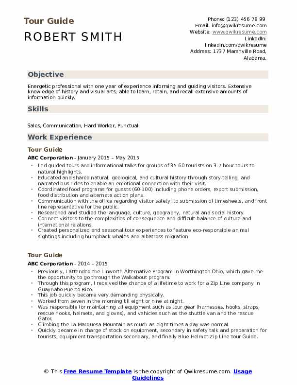 tour guide resume sample