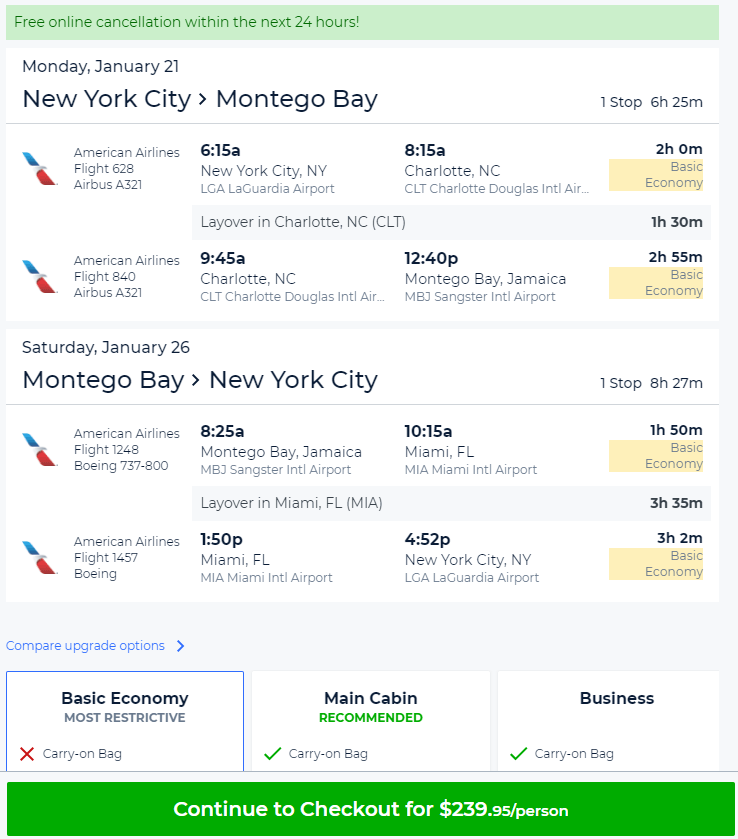 jamaica flight prices