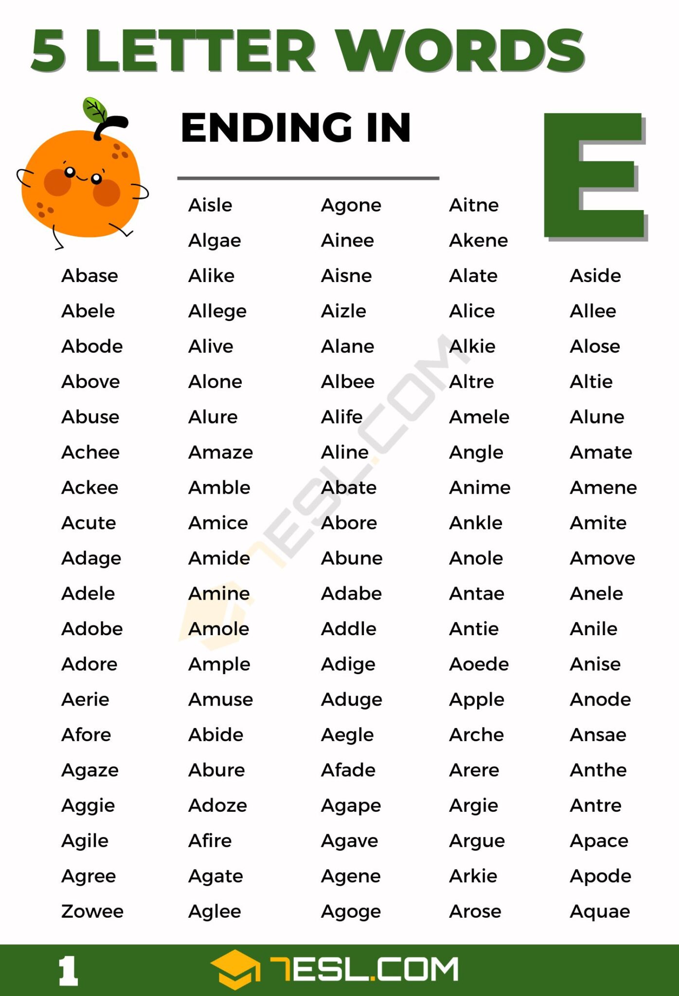 five letter words starting with a and ending with e