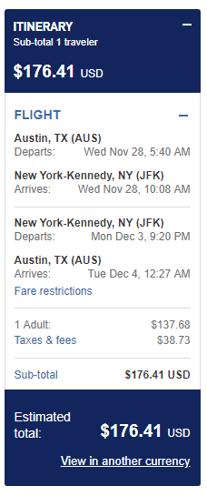 flights from nyc to austin