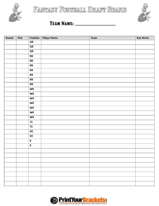 free fantasy football draft sheets