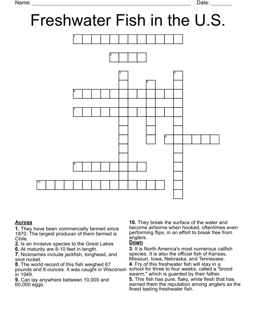 freshwater fish crossword puzzle