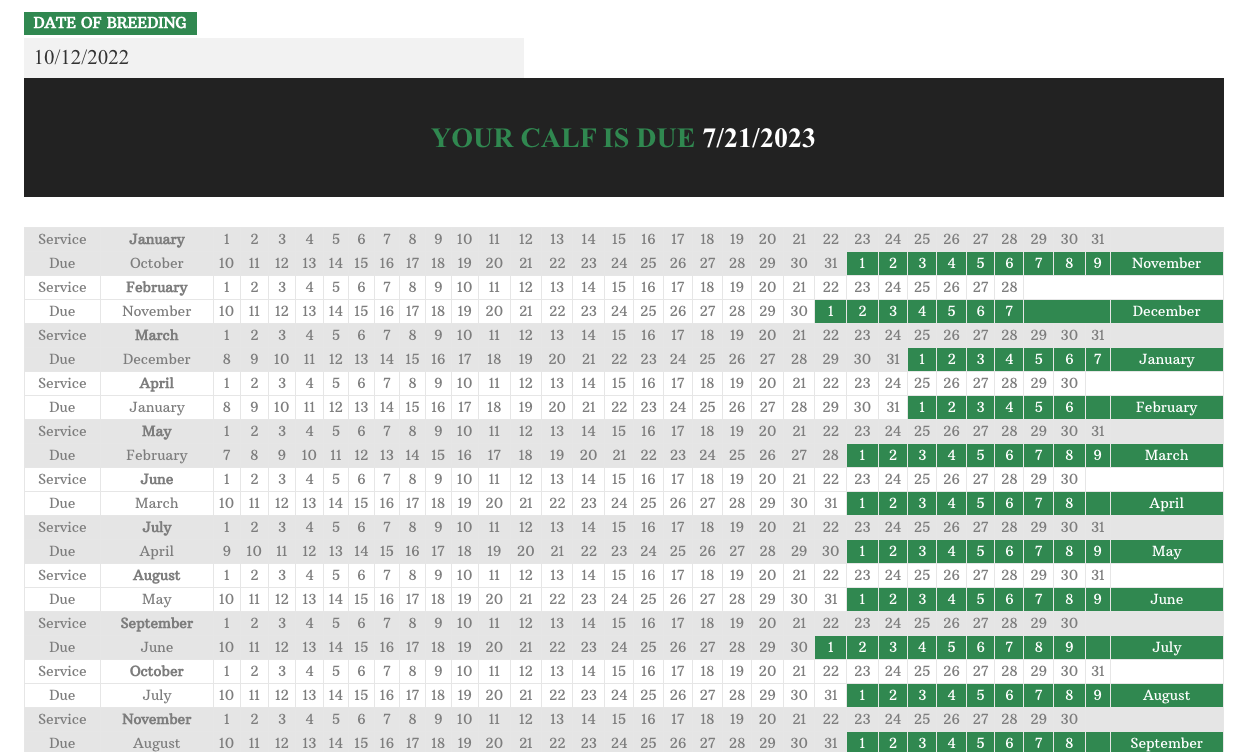 gestation cow calculator