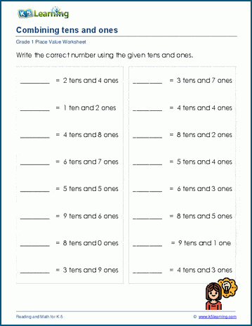 grade 1 tens and ones worksheets