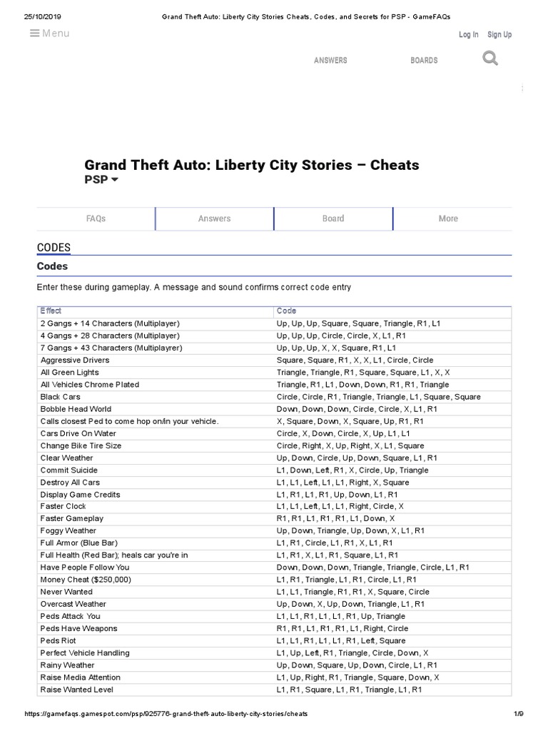 gta liberty city stories all cheats psp