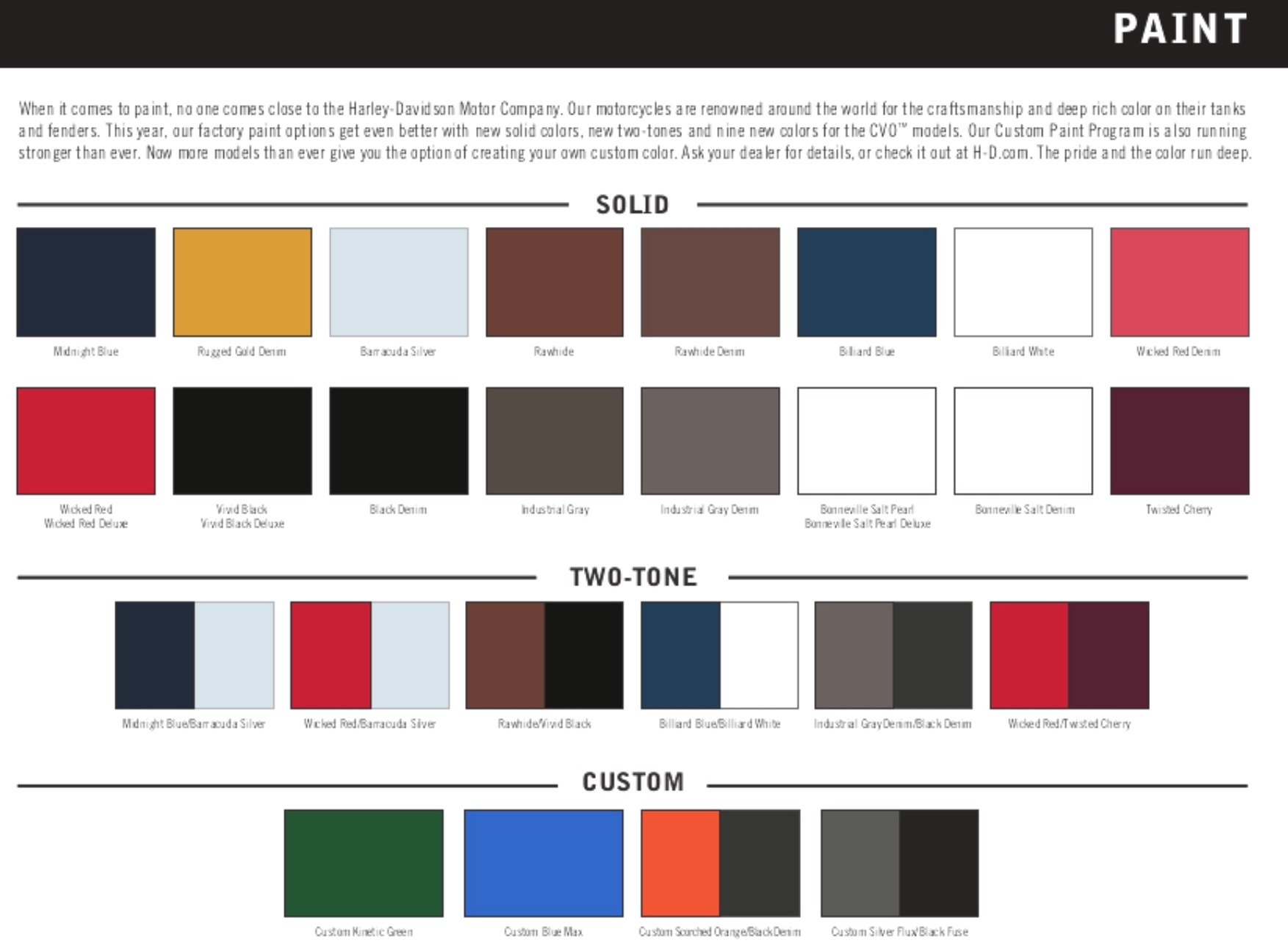 harley davidson paint colors by year