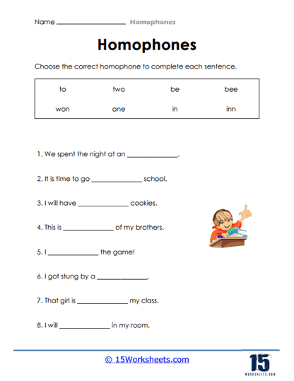 homophones worksheet