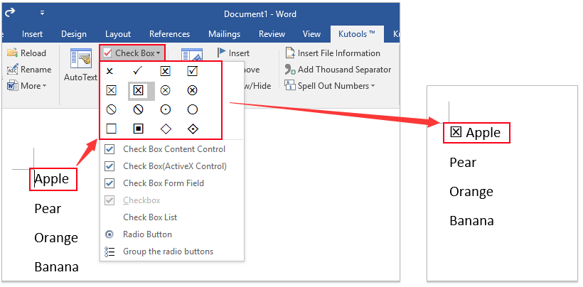 how to add a checkbox in word