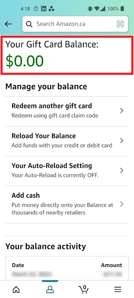 how to check amount on amazon gift card