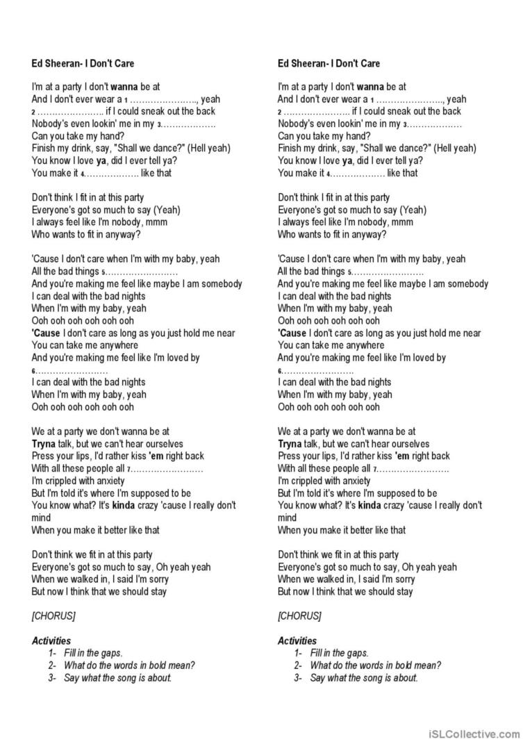 i dont care lyrics