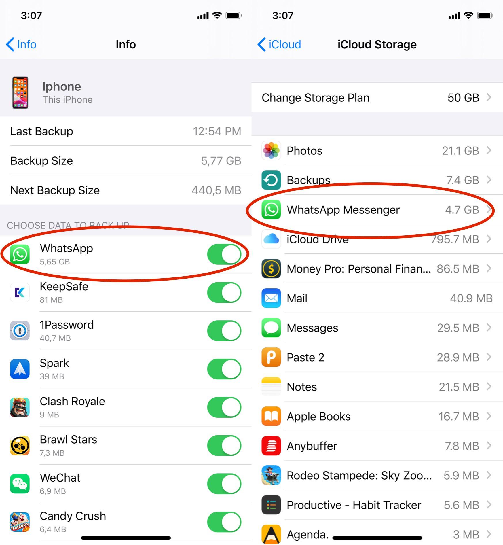 icloud drive whatsapp backup