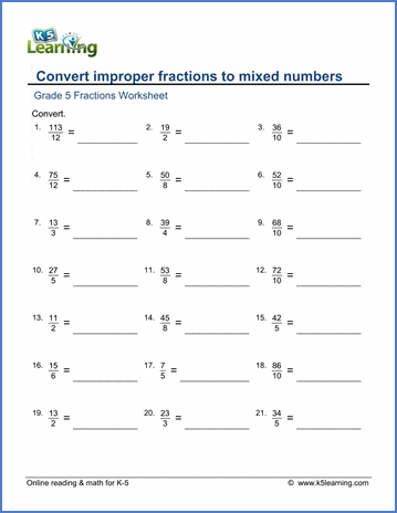 improper to mixed fractions worksheet