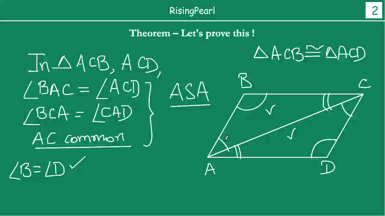 in a parallelogram opposite angles are equal