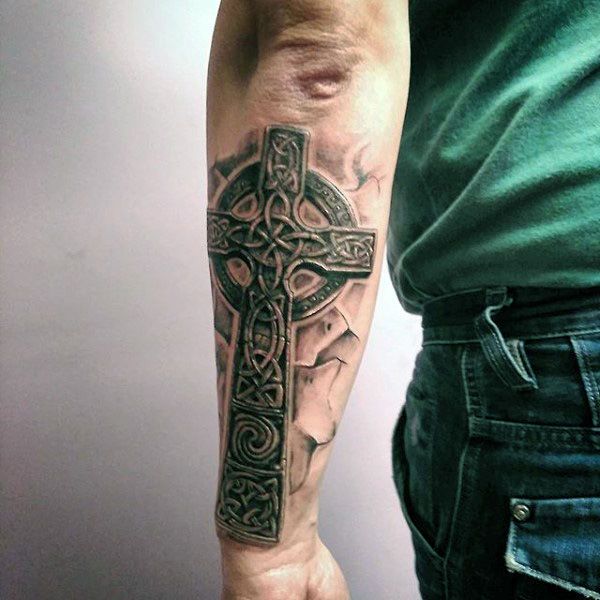 irish warrior celtic cross tattoo