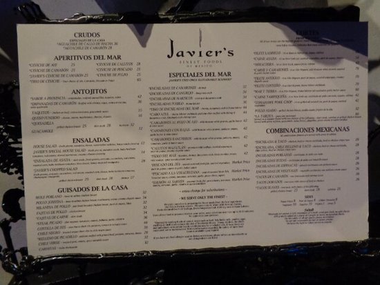 javiers las vegas menu