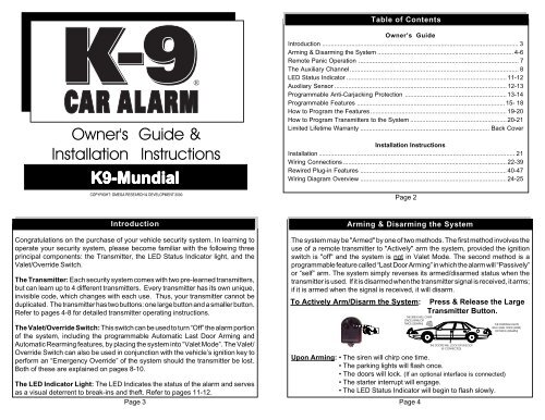 k 9 car alarm manual español