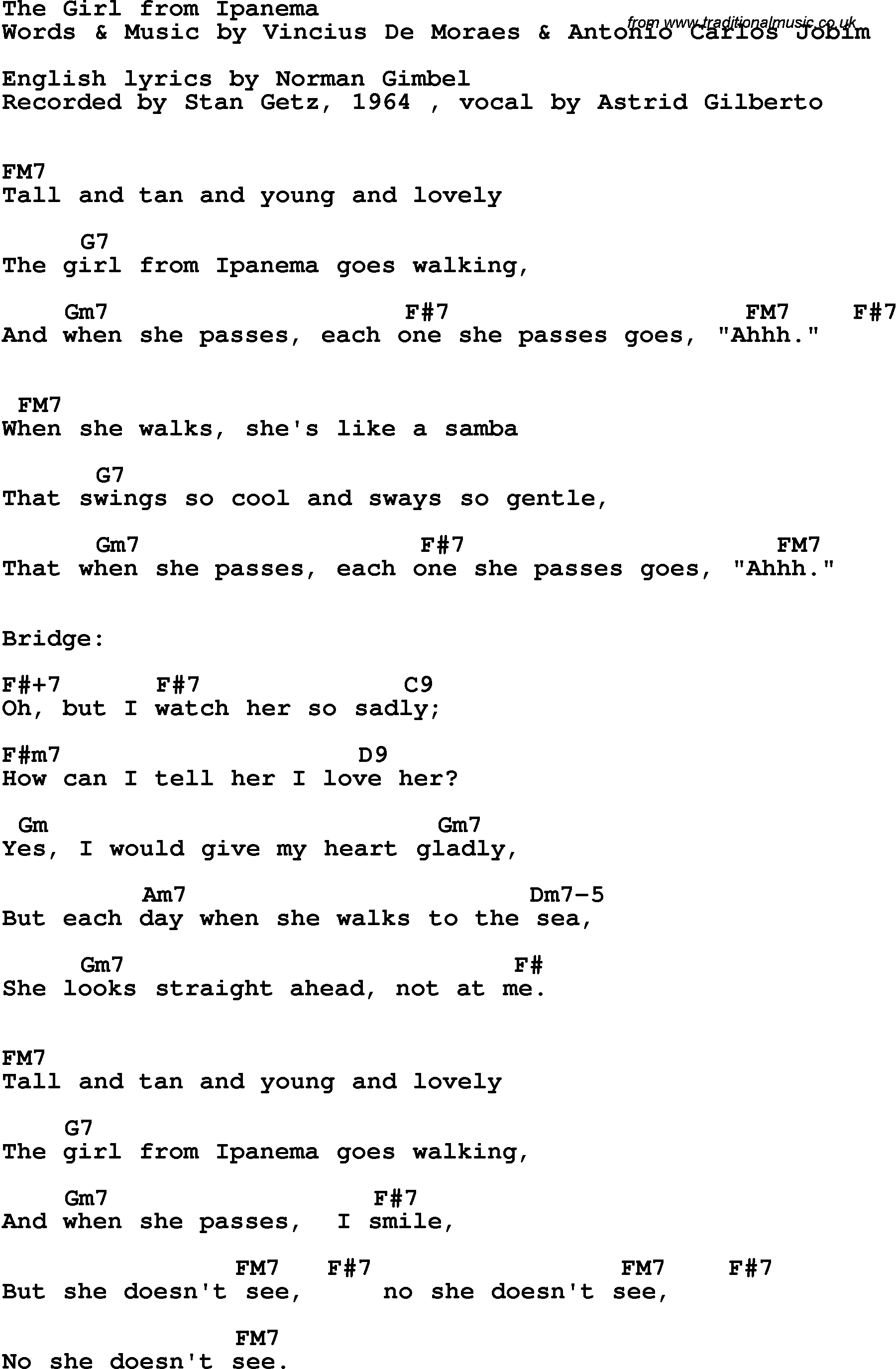 lady from ipanema lyrics