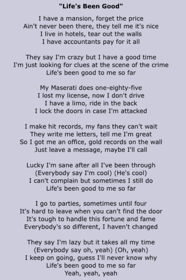 lifes been good lyrics meaning